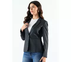 Blazer à carreaux bleu classique à col cranté