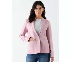 Blazer rose à simple boutonnage et revers crantés