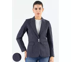 Blazer structuré à rayures bleu marine avec revers crantés