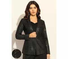 Blazer de soirée noir à paillettes et boutonnage simple