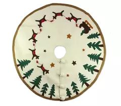 Handcrafted Wool Dancing Reindeer Christmas Tree Skirt - 125cm