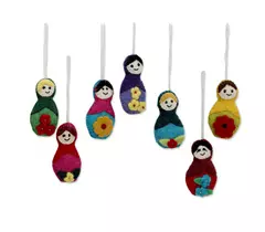 Shrngar Handicraft Set of Seven Wool Christmas Ornaments - Multi-Color