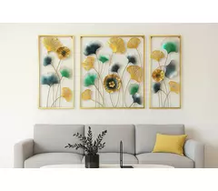 Décoration murale en métal Tulipe Divine - Or, Vert et Bleu, Lot de 2