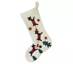 Handcrafted Wool Christmas Stocking - White, Green, Brown, Rust