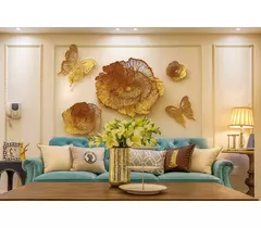 Décoration murale en métal Divine Florafly – Fleurs et papillons dorés peints à la main