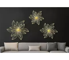 Décoration murale en métal doré « Pétales célestes divins » - Lot de 3