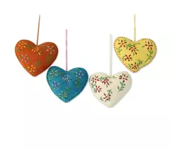 Handcrafted Wool Holiday Hearts Ornament Set - Set of Four