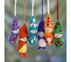 Handmade Felted Wool Holiday Elf Ornaments - Babes in Snowsuits (Set of 6)