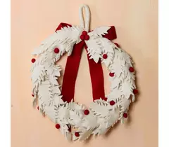 SHRNGAR HANDICRAFT Wool Christmas Wreath - Red/White, 36cm