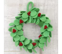 Handcrafted Wool Christmas Wreath - Forest Green & Red, 37cm