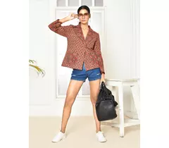 Blazer oversize en coton ajrakh rouge Thea - Coupe confort femme