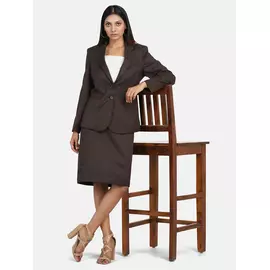 Poly Cotton Skirt Suit - Chocolate Brown