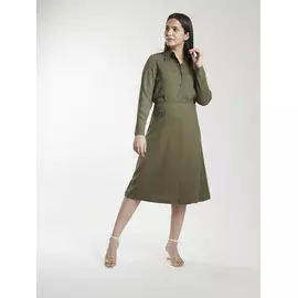 Poly Moss A Line Skirt Suit - Olive Green