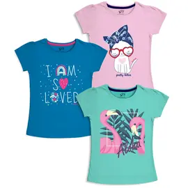 T-shirts med bomullstryck för tjejer (paket med 3)