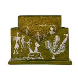 Tea Coaster- Vertical - Hand Painted Warli Painting