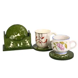 Tea Coaster - Round - Hand Painted Warli Painting