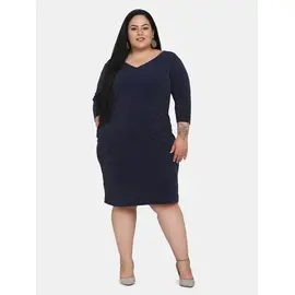 Power Sutra Shimmery Stretch Party Dress - Navy Blue