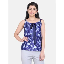 Power Sutra Satin-Top mit Blumenmuster – Königsblau