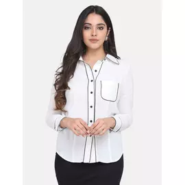 Regular Fit Poly Moss Collared Shirt - White