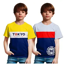 Minikult tröja för pojkar i bomull Klipp och sy mönster med tryck på bröstet (förpackning om 2) (marinblå)