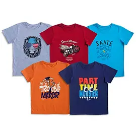 Camiseta de algodón de manga corta para niños Minicult con estampado en el pecho y colores brillantes (naranja) (paquete de 5)