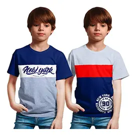 Minicult Cotton Boys T-shirt Klipp och sy mönster med tryck på bröstet (paket med 2) (grå)