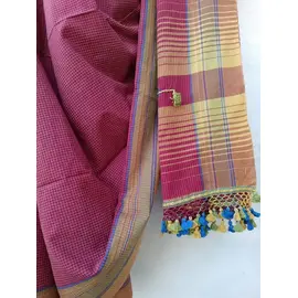 Sari de algodón con diseño a cuadros y colores cósmicos Kala hecho a mano