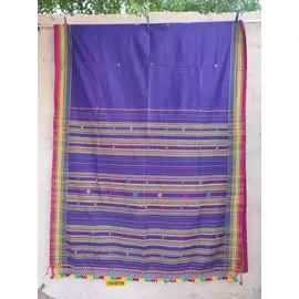 Sari de algodón orgánico Kala Bhujodi de color azul fucsia