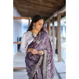 Sari Harita Khadi azul claro granate