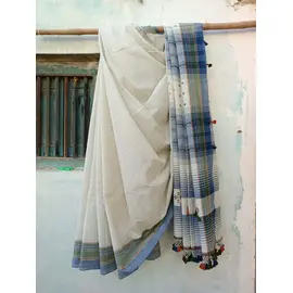 Sari de algodón con diseño a cuadros color Kala de Cararra hecho a mano