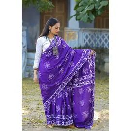 Harita Khadi Sari Butta Blanco Púrpura