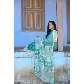 Sari verde mar Harita Khadi