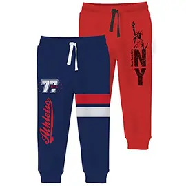 Minikult träningsbyxor i bomull med grafiska tryck och fickor (marinblå och röd) (2-pack)