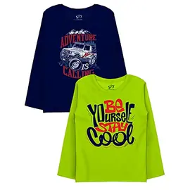 Camisetas de manga larga con estampado de algodón Minicult para niños (paquete de 2) (azul oscuro y verde)