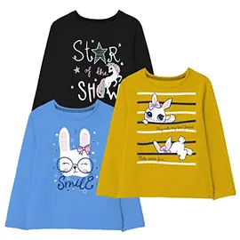 Minicult bomullstryckta helärmade T-shirts för flickor (paket med 3) (flerfärgad)