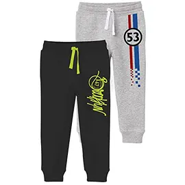 Minikult träningsbyxor i bomull med grafiska tryck och fickor (grå och svart) (2-pack)