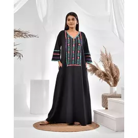 The Saffron Saga Aligarhi Applique Hand Embroidery Kaftan Style Nighty Black - S