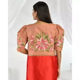 Blusa de seda pintada a mano de Saffron Saga con doble tono en óxido cobrizo - L