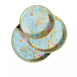 Rundes Serviertablett aus MDF mit himmelblauem Baumaufdruck, 3er-Set