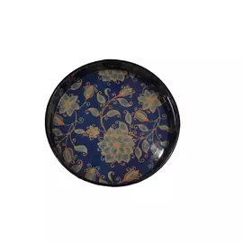 Rundes Serviertablett aus MDF mit Blumenmuster in Blau