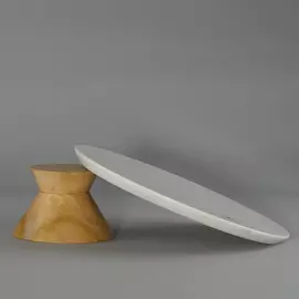 Vit marmor rund form topp med Acaica träbas