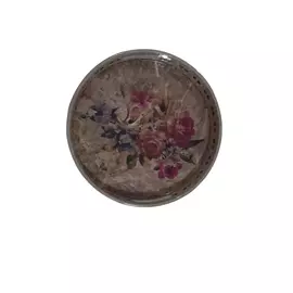 Rundes, braunes MDF-Serviertablett mit rosa Blumenaufdruck