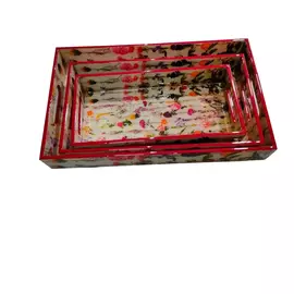 Rechteckiges, mehrfarbiges Serviertablett aus MDF mit Blumendruck, 3er-Set