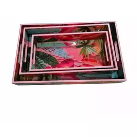 Rechteckiges Serviertablett aus MDF mit Strandmotiv, mehrfarbig, 3er-Set