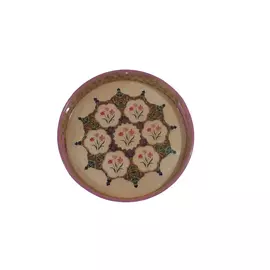 Rundes, mehrfarbiges Serviertablett aus MDF mit Blumen- und Blattaufdruck