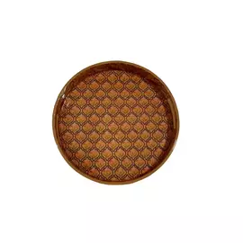 Rundes, braunes MDF-Serviertablett mit mehreren Aufdrucken