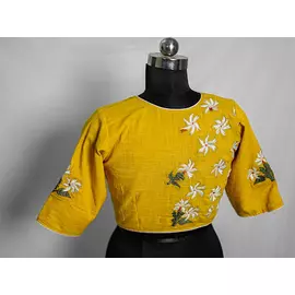 Blusa de algodón flameado con mangas cortas y bordado Parijat de The Saffron Saga en color amarillo
