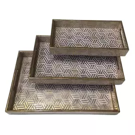 Rechteckiges Serviertablett aus MDF mit Zickzack-Aufdruck, mehrfarbig, 3er-Set