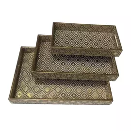 Rechteckiges Serviertablett aus MDF mit goldenem und silbernem Aufdruck, 3er-Set