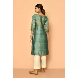 Jade Handloom Kurta aus Baumwolle und Seide für Damen
